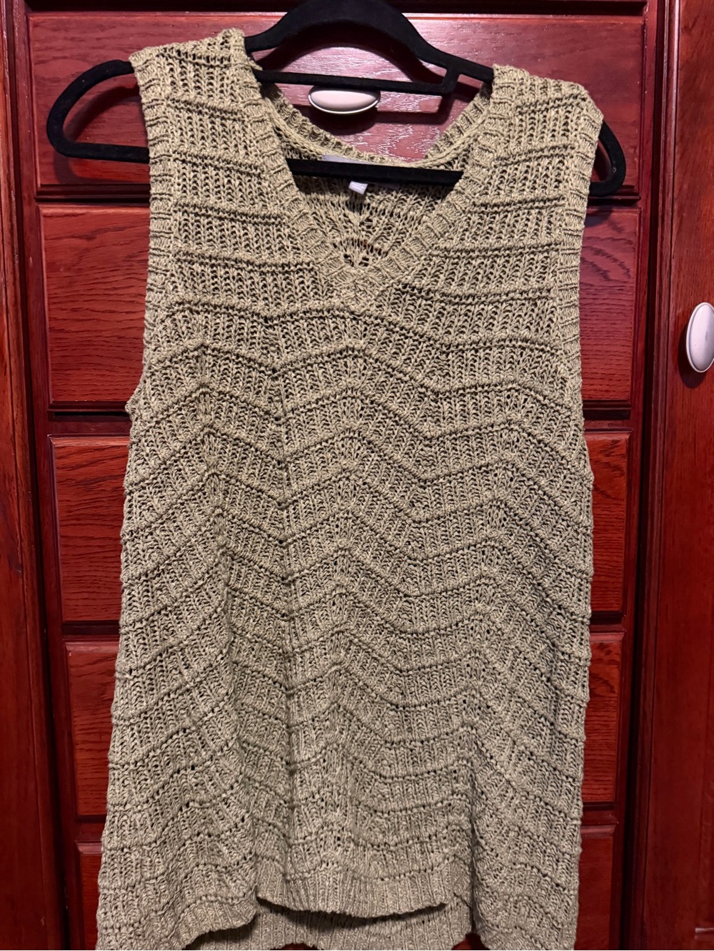 Olive Crochet V-Neck Sleeveless Knit Tank